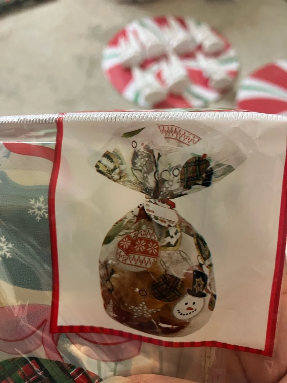 Festive Holiday Treat Bags with Snowman & Ornament Print